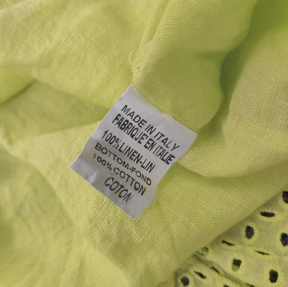 Vibrant Avocado Green Summer Dress with Eyelet Details, Size Medium Linen Beach - Picture 10 of 10